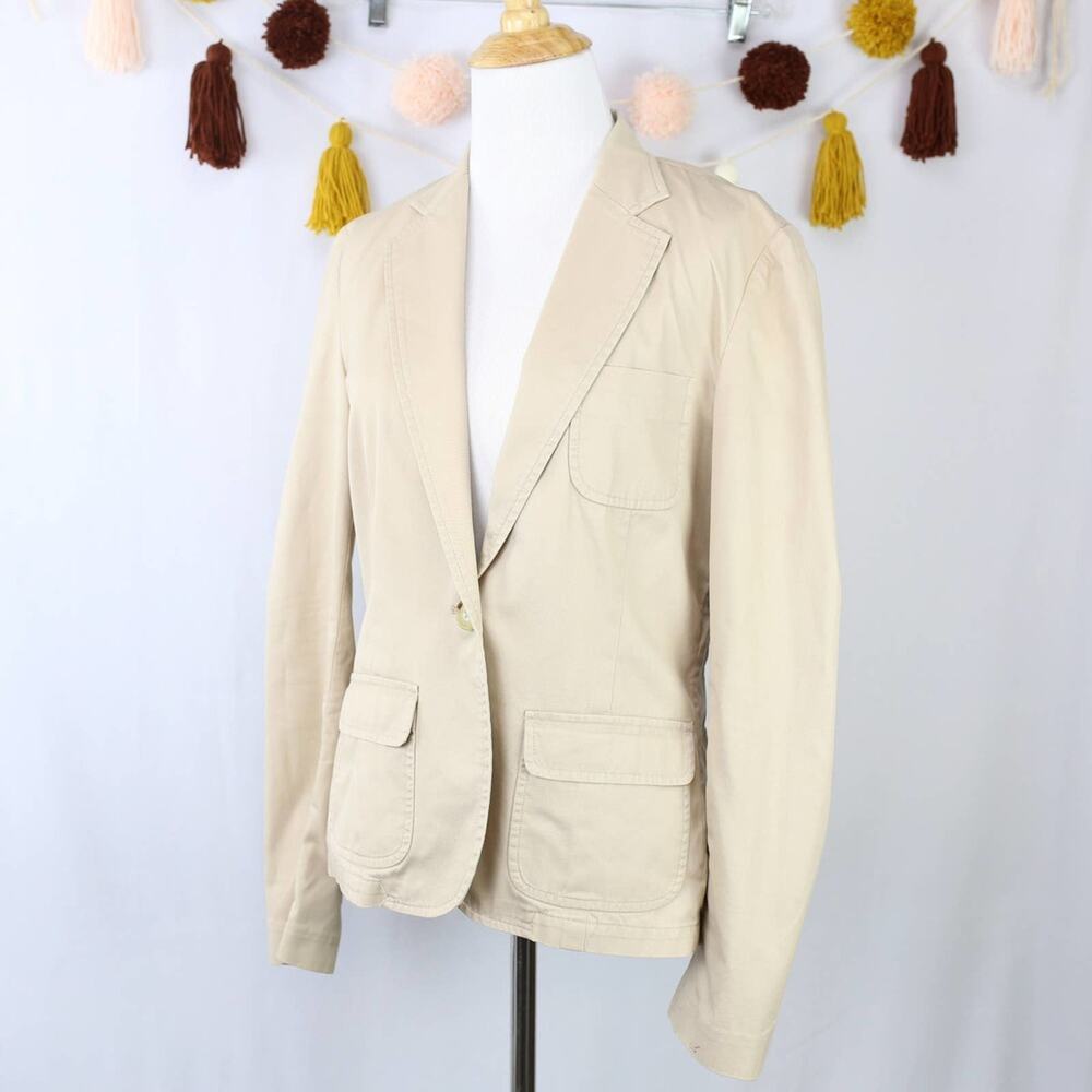 Lauren Ralph Lauren Premium Khaki Cream Blazer Jacket Single Button Small Womens